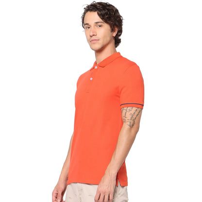 Orange Solid Cotton Polo