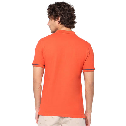 Orange Solid Cotton Polo