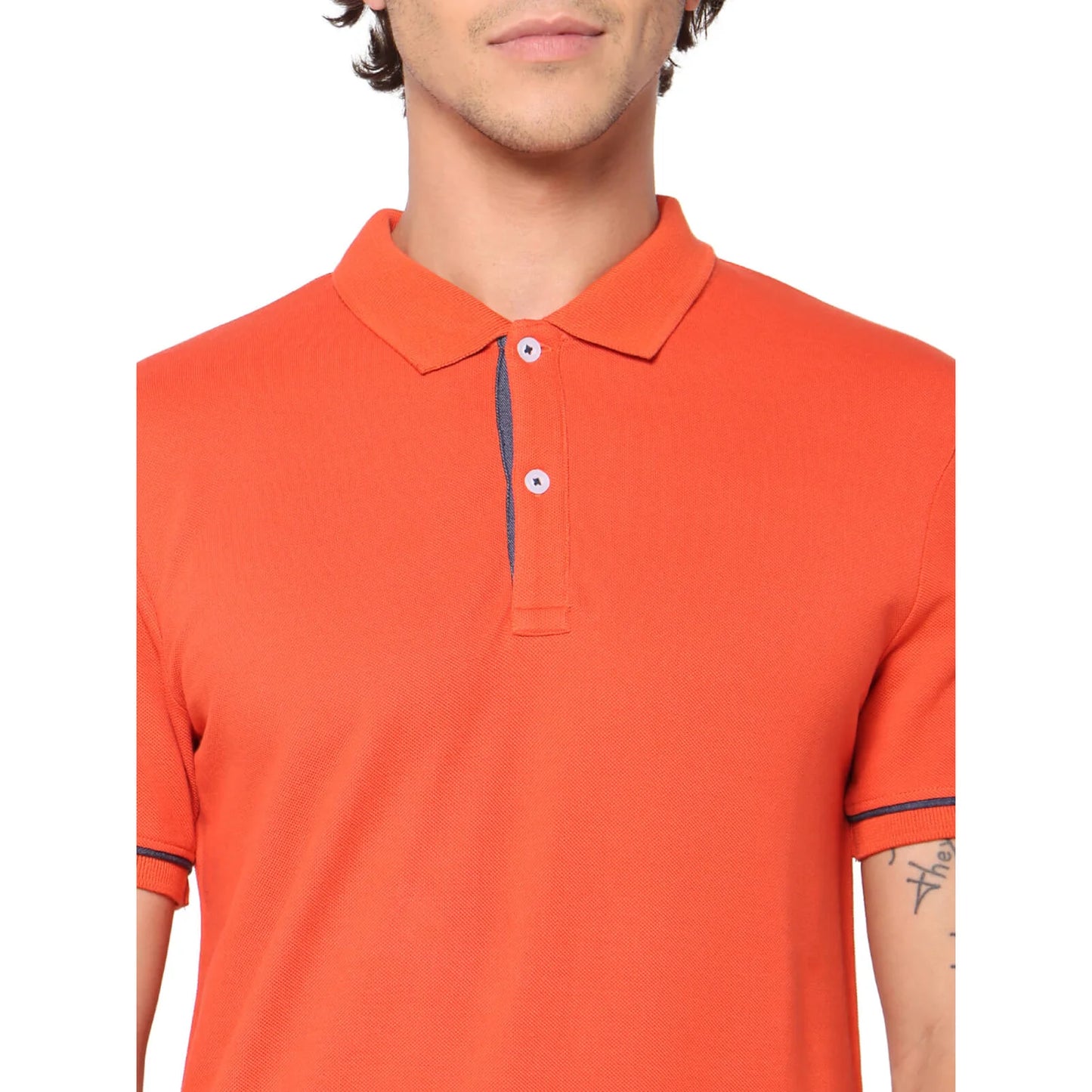 Orange Solid Cotton Polo