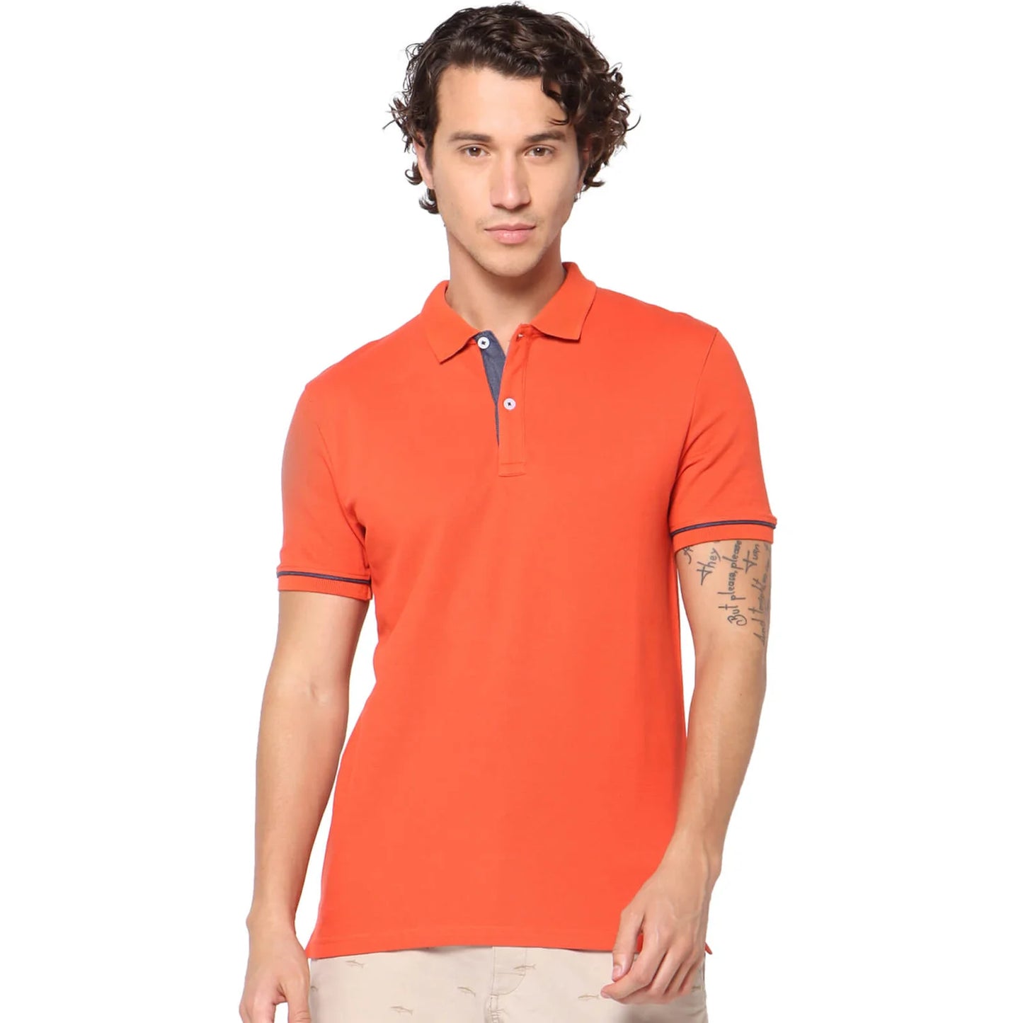 Orange Solid Cotton Polo