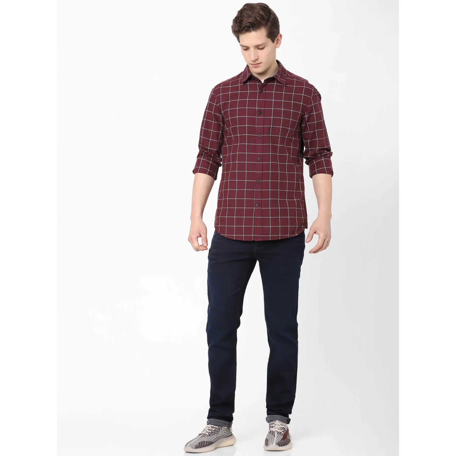 Maroon Checks Cotton Shirt