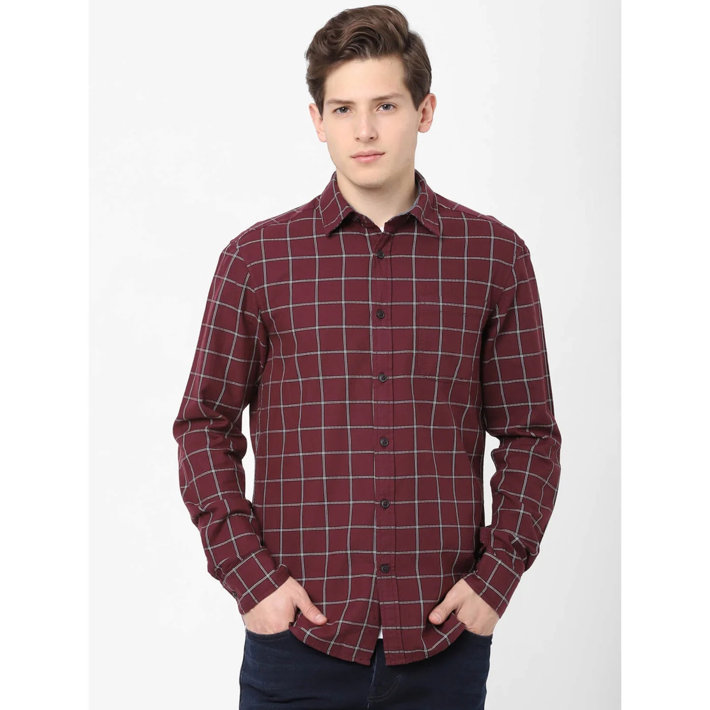 Maroon Checks Cotton Shirt