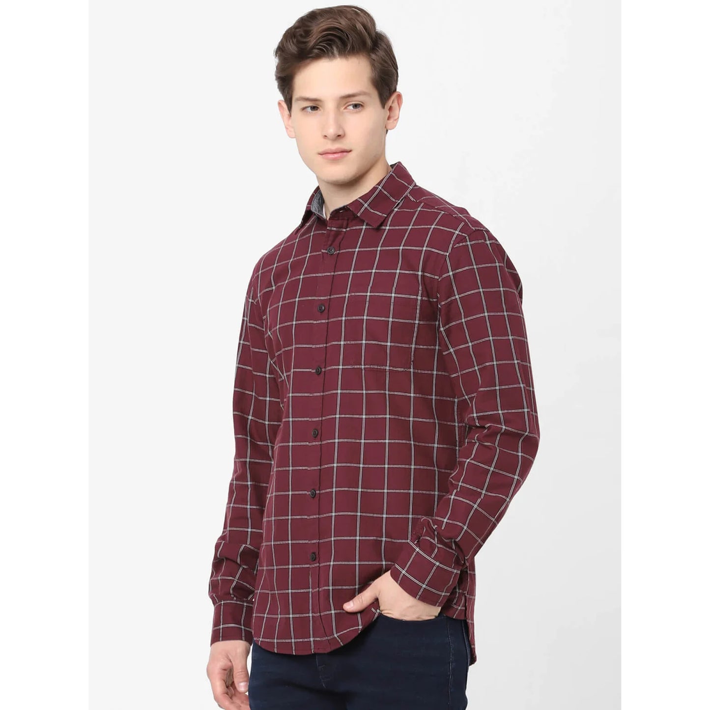 Maroon Checks Cotton Shirt