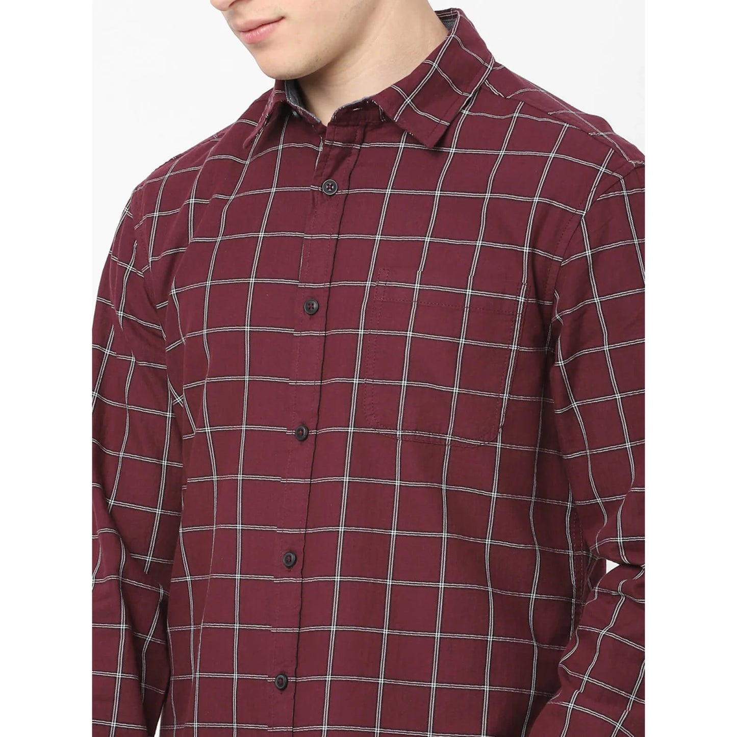 Maroon Checks Cotton Shirt