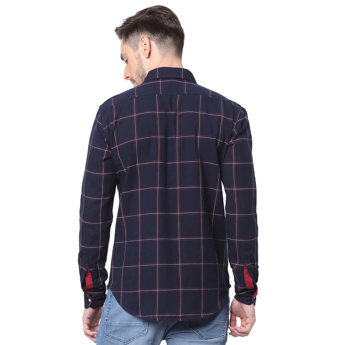 Navy Blue Checks Cotton Shirt