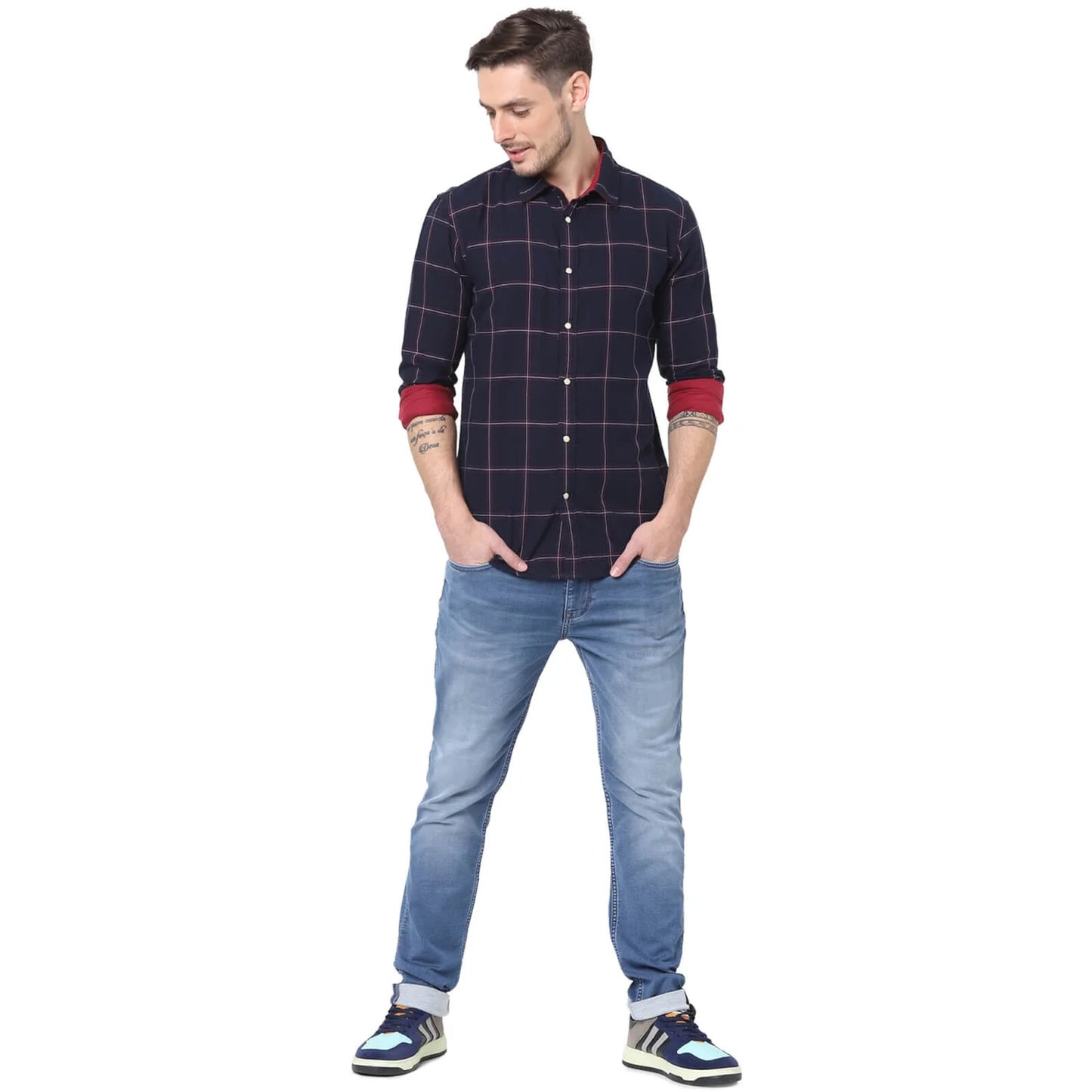 Celio* Checked Regular Fit Cotton Navy Blue Shirt