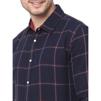 Navy Blue Checks Cotton Shirt