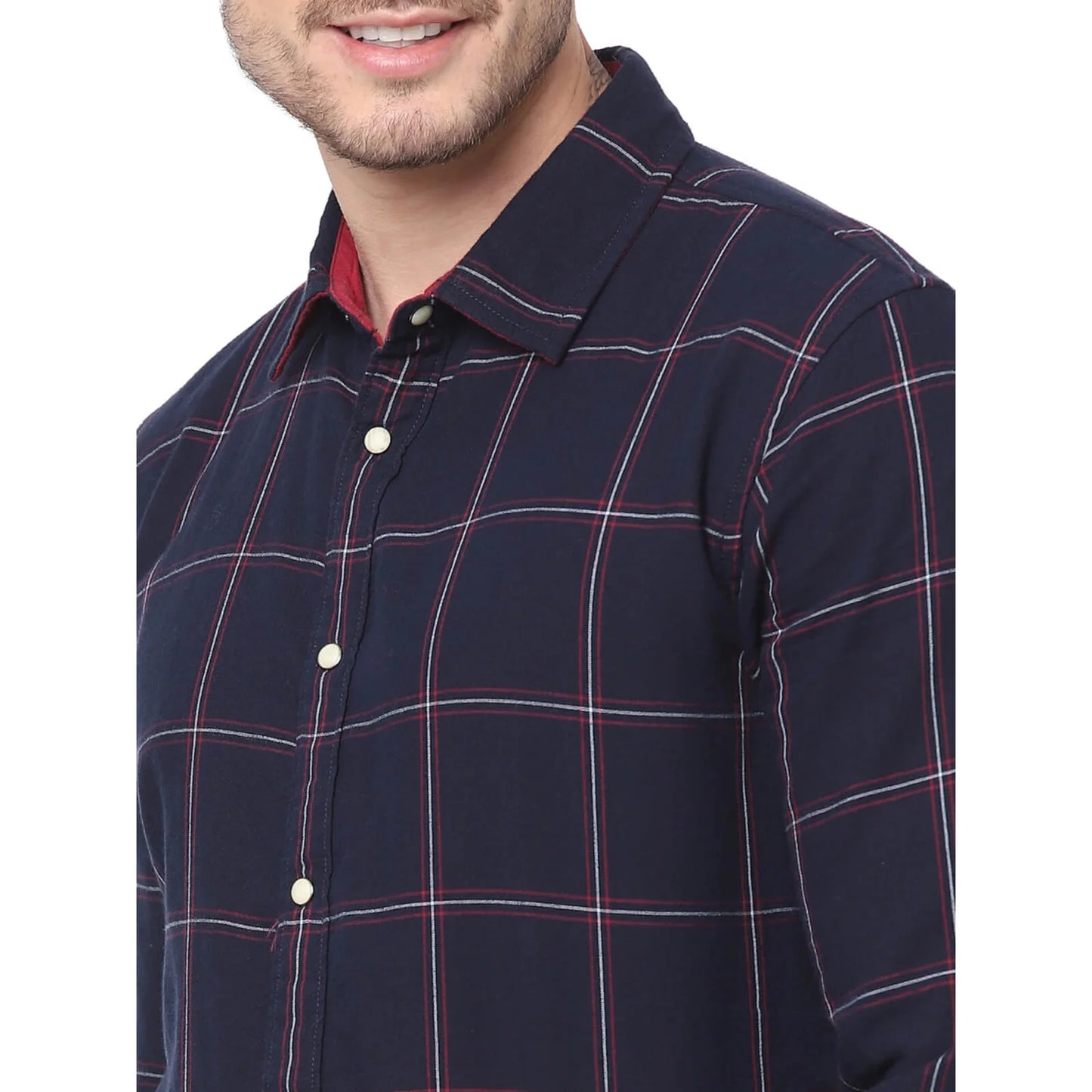 Celio* Checked Regular Fit Cotton Navy Blue Shirt