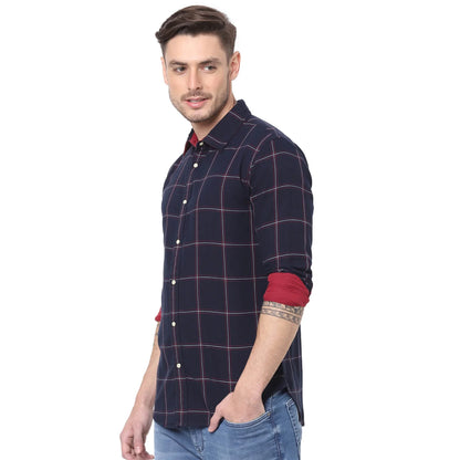 Navy Blue Checks Cotton Shirt