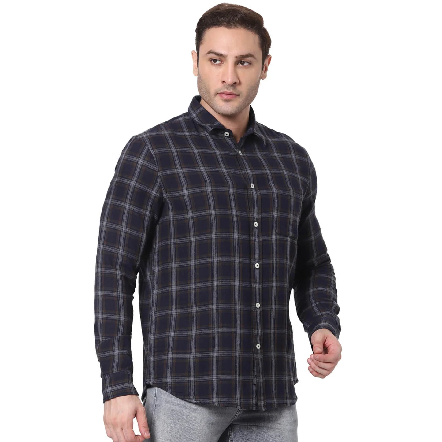 Celio* Checked Regular Fit Cotton Navy Blue Shirt