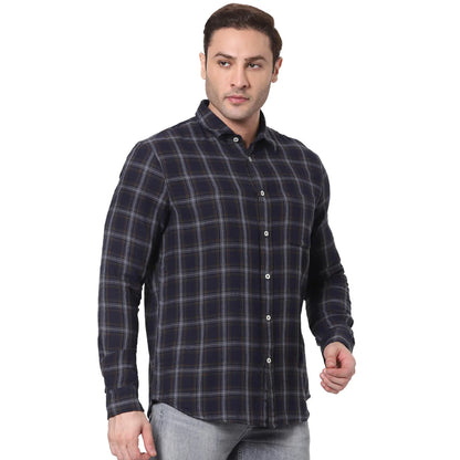 Celio* Checked Regular Fit Cotton Navy Blue Shirt