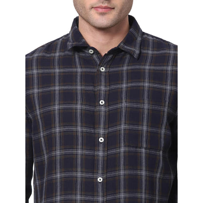 Celio* Checked Regular Fit Cotton Navy Blue Shirt