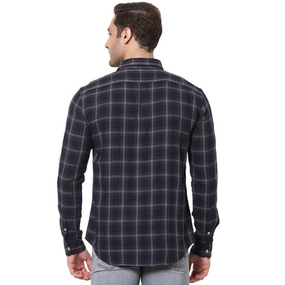 Celio* Checked Regular Fit Cotton Navy Blue Shirt