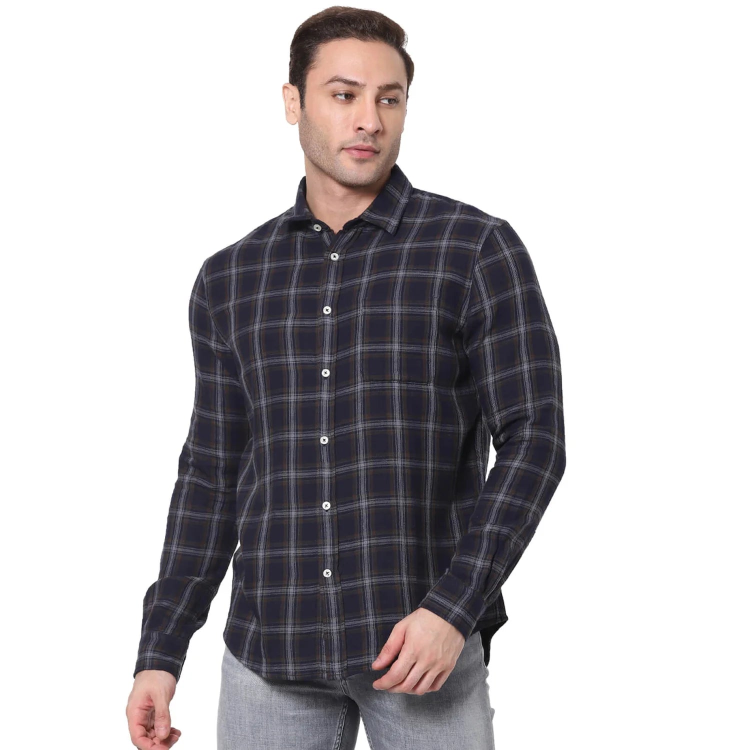 Celio* Checked Regular Fit Cotton Navy Blue Shirt