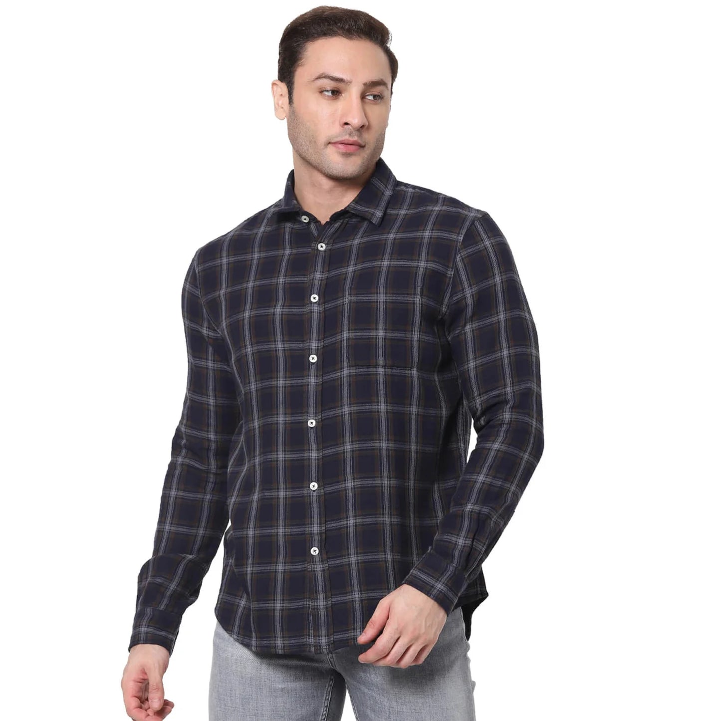 Celio* Checked Regular Fit Cotton Navy Blue Shirt