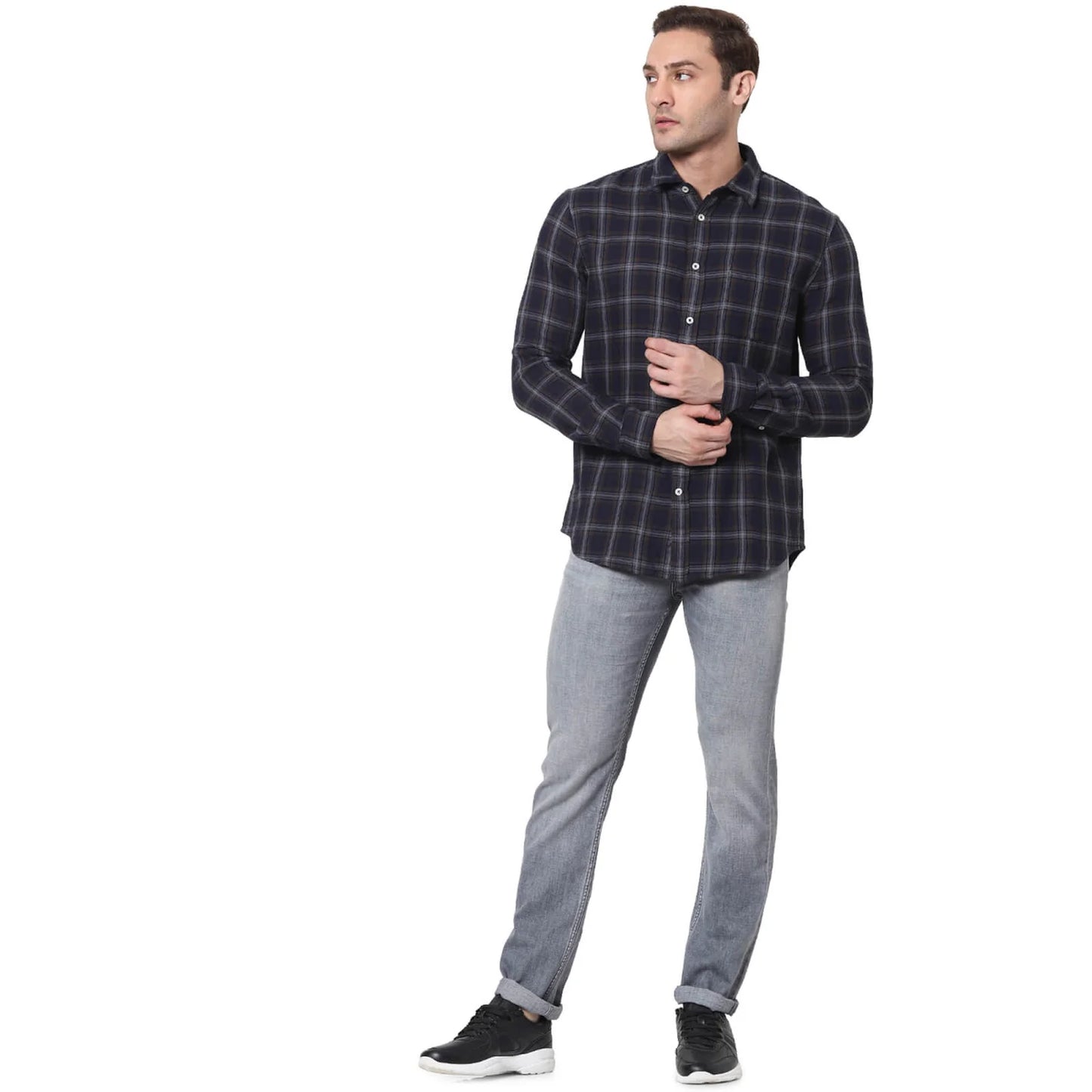 Celio* Checked Regular Fit Cotton Navy Blue Shirt