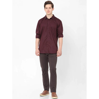 Celio* Solid Regular Fit Cotton Burgundy Shirt