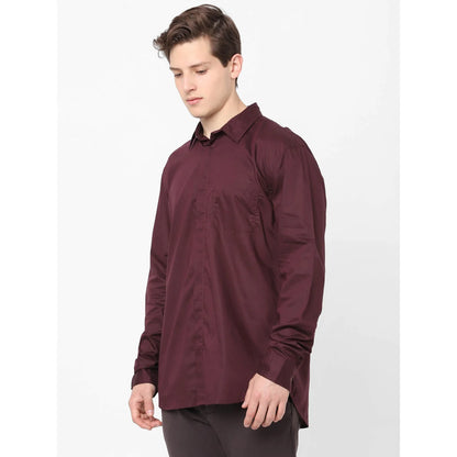 Celio* Solid Regular Fit Cotton Burgundy Shirt
