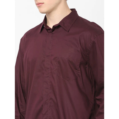 Celio* Solid Regular Fit Cotton Burgundy Shirt