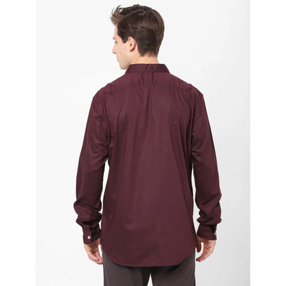 Celio* Solid Regular Fit Cotton Burgundy Shirt