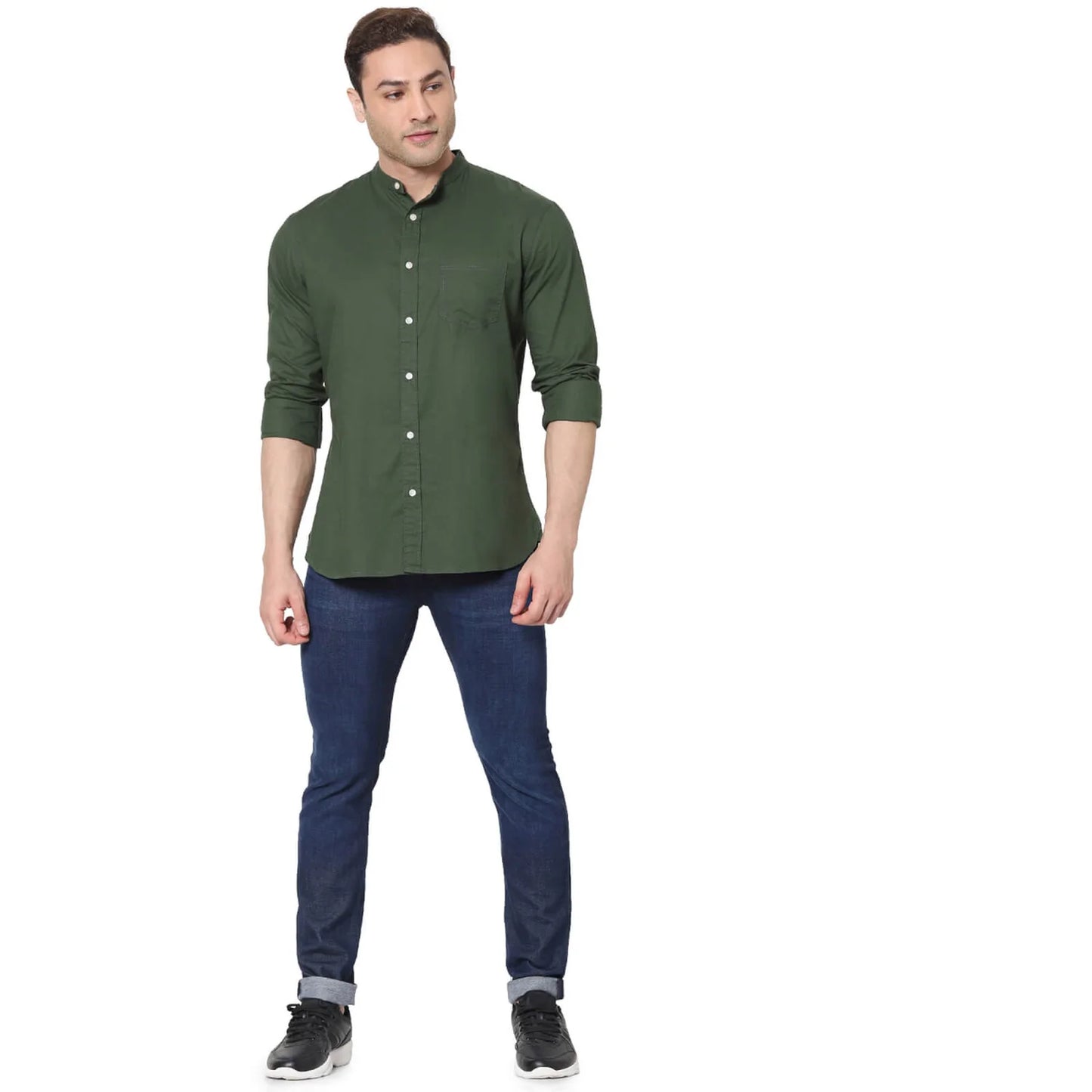 Green Solid Cotton Shirt