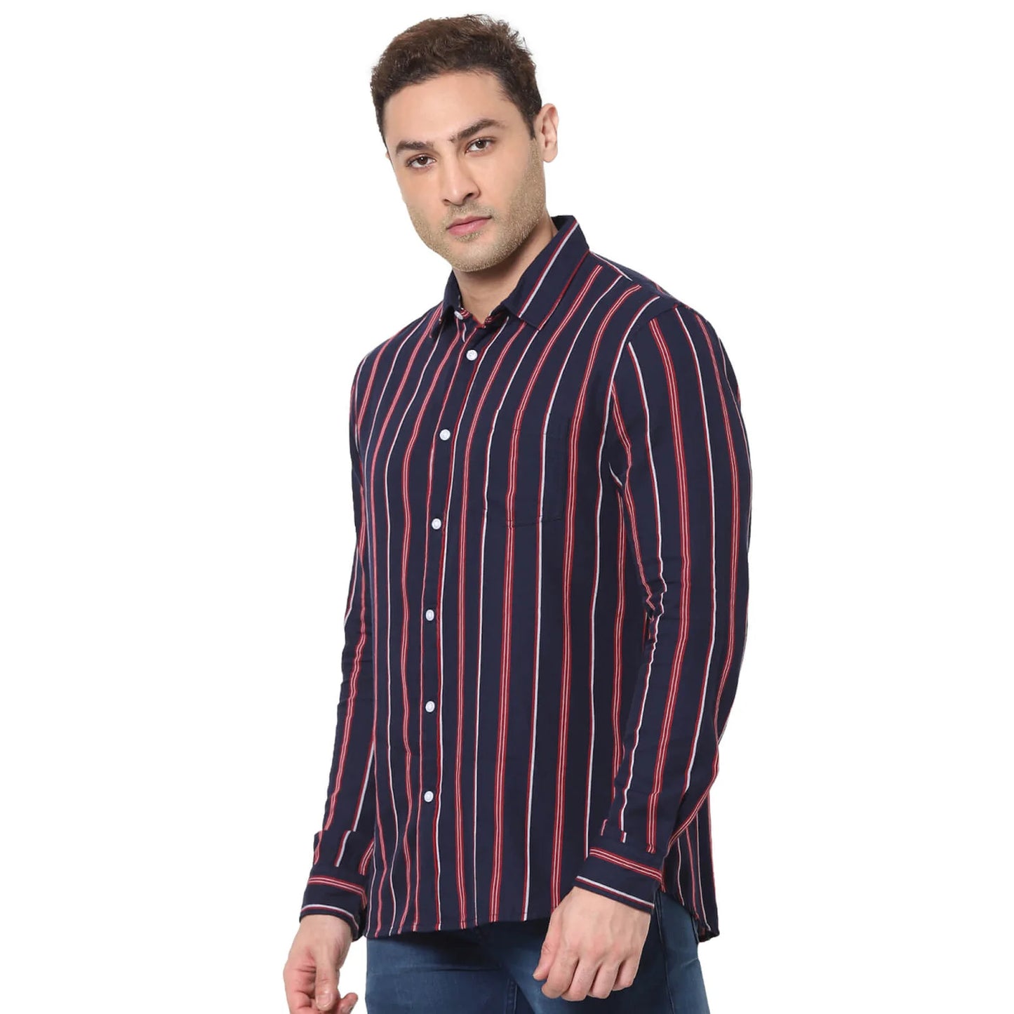 Navy Blue Striped Cotton Shirt