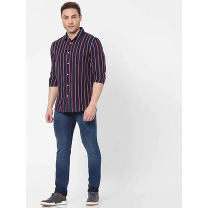 Navy Blue Striped Cotton Shirt