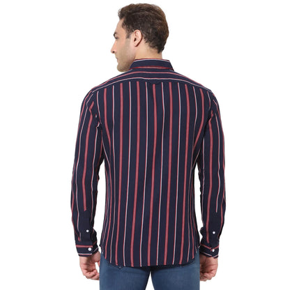 Navy Blue Striped Cotton Shirt