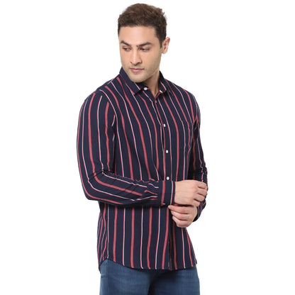 Navy Blue Striped Cotton Shirt