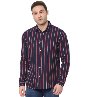 Navy Blue Striped Cotton Shirt