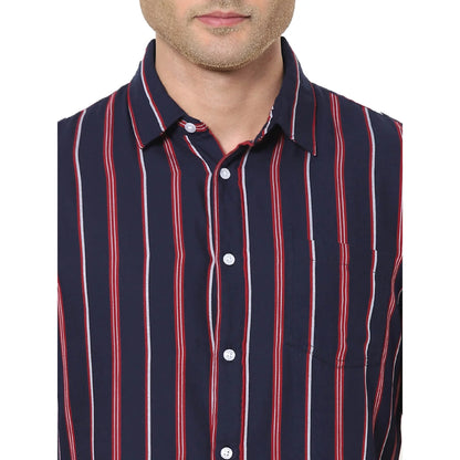 Navy Blue Striped Cotton Shirt