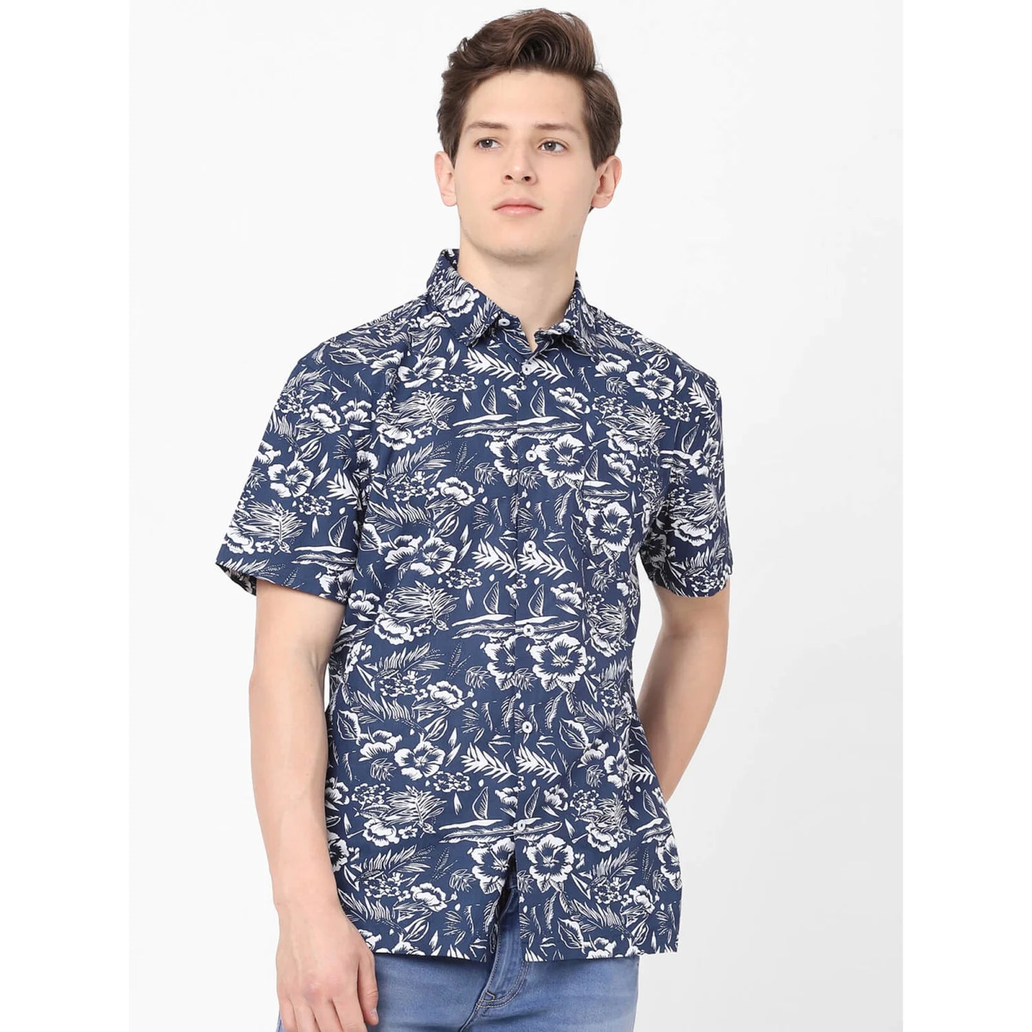 Blue Printed Cotton Shirt