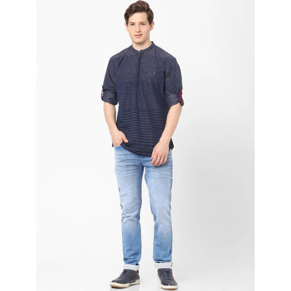 Navy Blue Printed Cotton Shirt