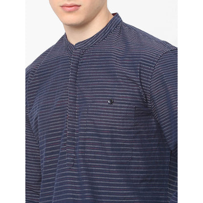 Navy Blue Printed Cotton Shirt