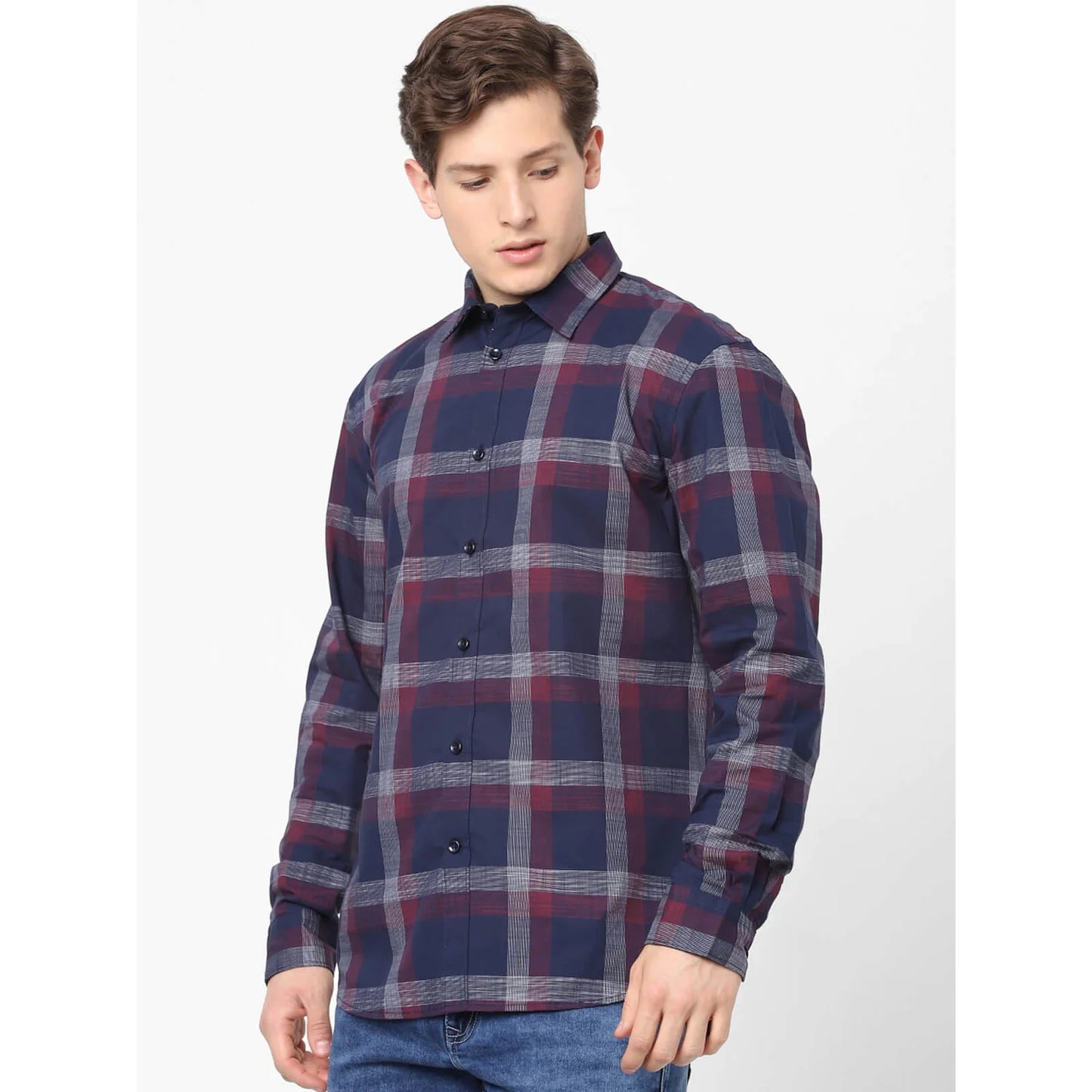 Navy Blue Checks Cotton Shirt