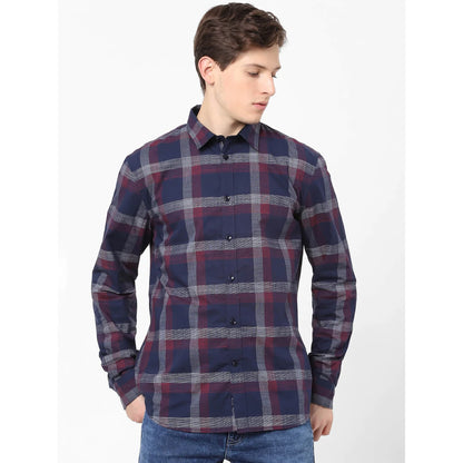 Navy Blue Checks Cotton Shirt