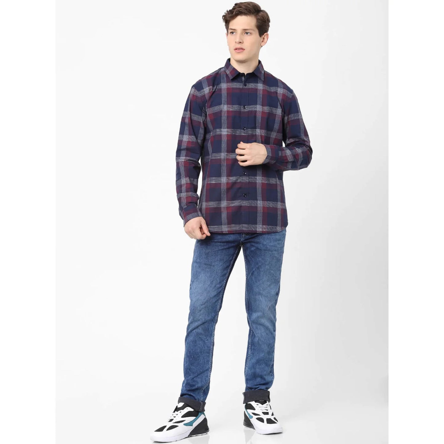 Navy Blue Checks Cotton Shirt