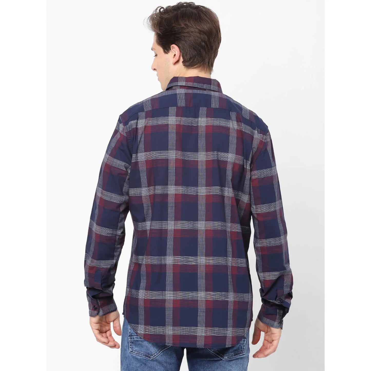 Navy Blue Checks Cotton Shirt