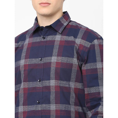 Navy Blue Checks Cotton Shirt