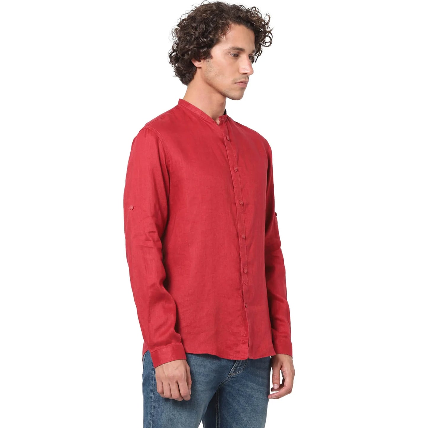 Red Solid Linen Shirt