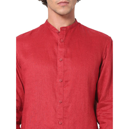 Red Solid Linen Shirt