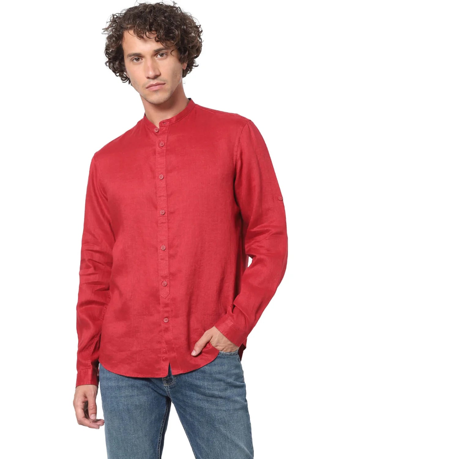 Red Solid Linen Shirt