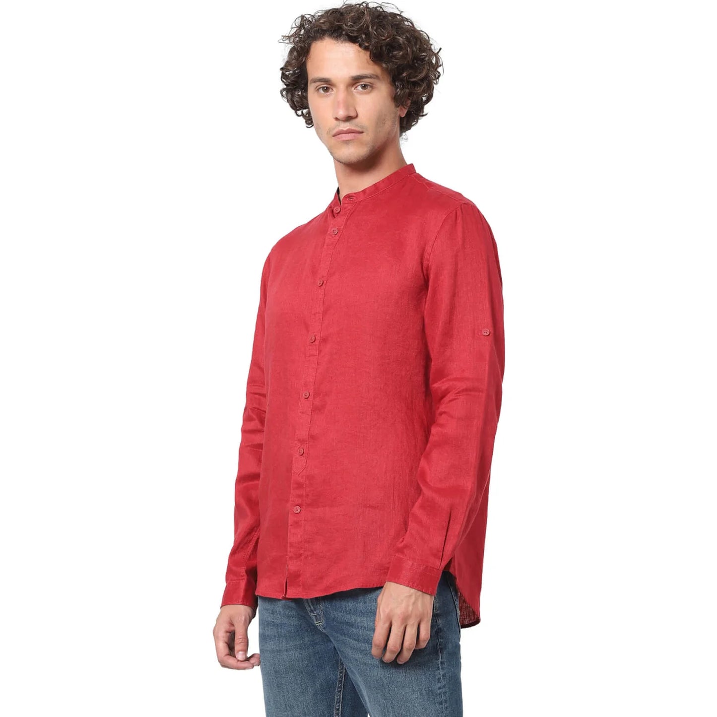 Red Solid Linen Shirt