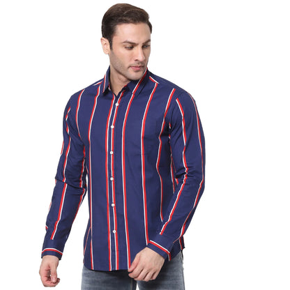 Navy Blue Striped Cotton Shirt