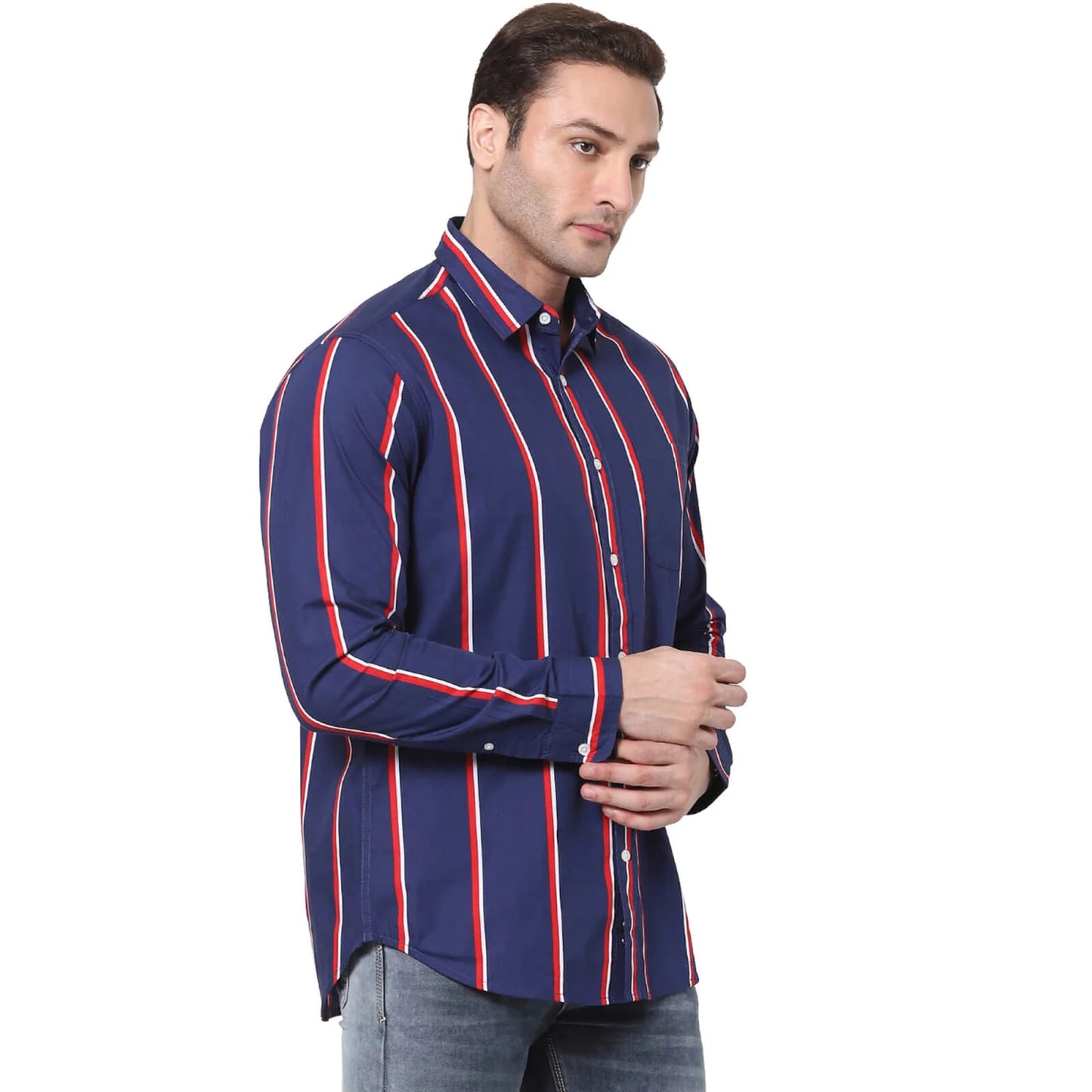 Navy Blue Striped Cotton Shirt