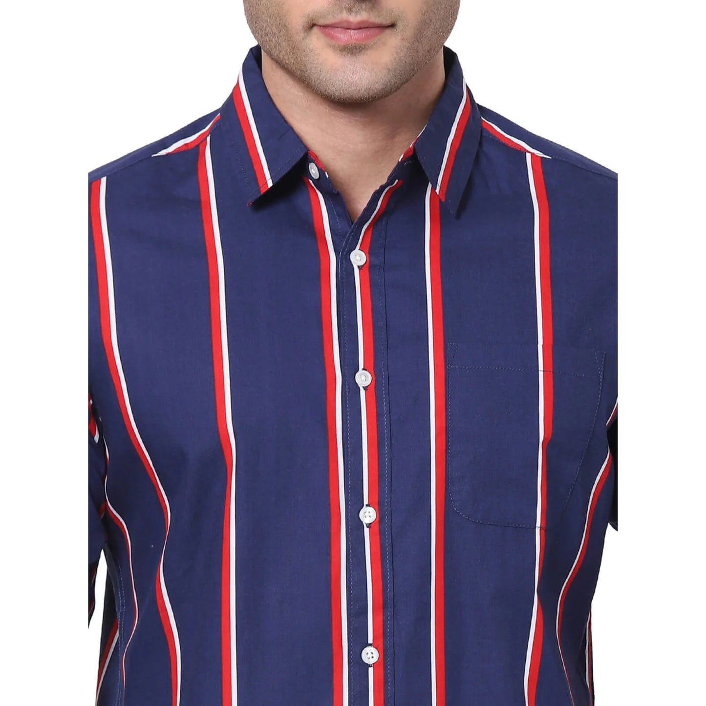 Navy Blue Striped Cotton Shirt