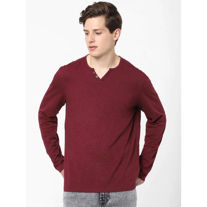 Maroon Solid Polyester T-shirt