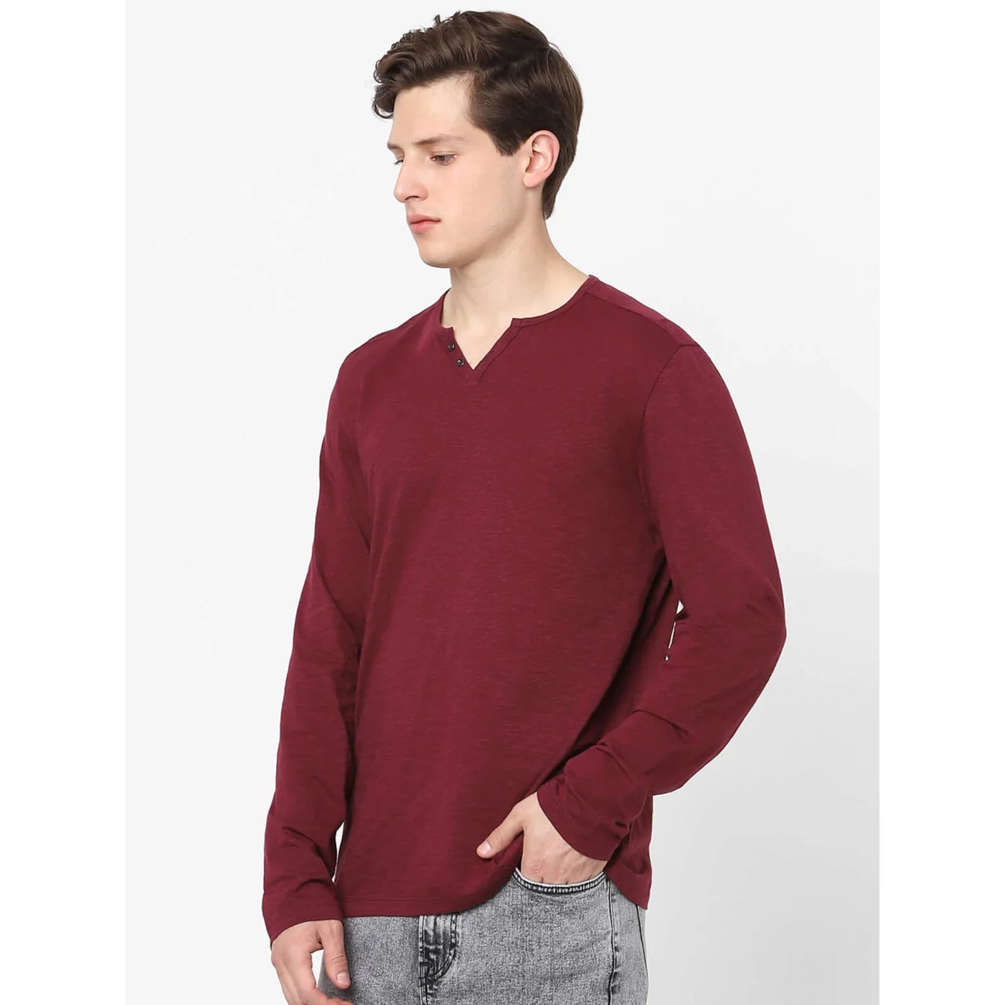 Maroon Solid Polyester T-shirt