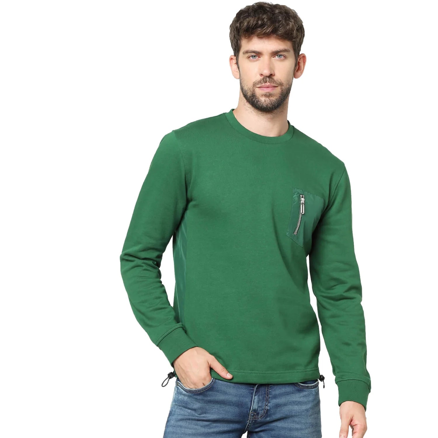 Green Solid Cotton Sweatshirt