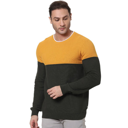 Yellow Colourblock Cotton Sweater